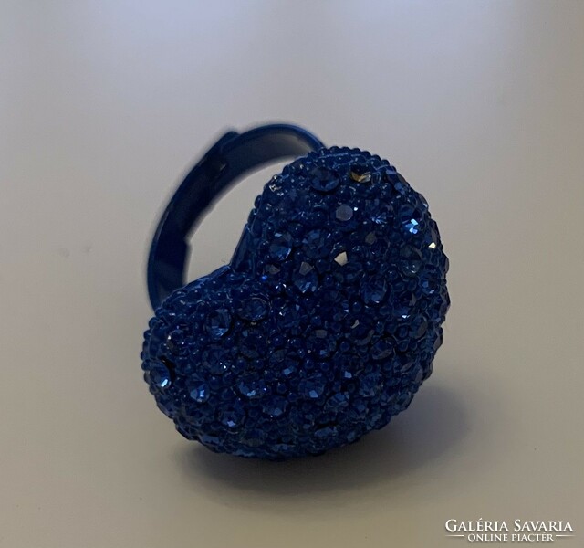 Giant Royal Blue Stone Heart Adjustable Cocktail Ring Cocktail Ring With 2.3cm Head