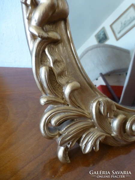 Wall or standing mirror with gilded putty, angelic