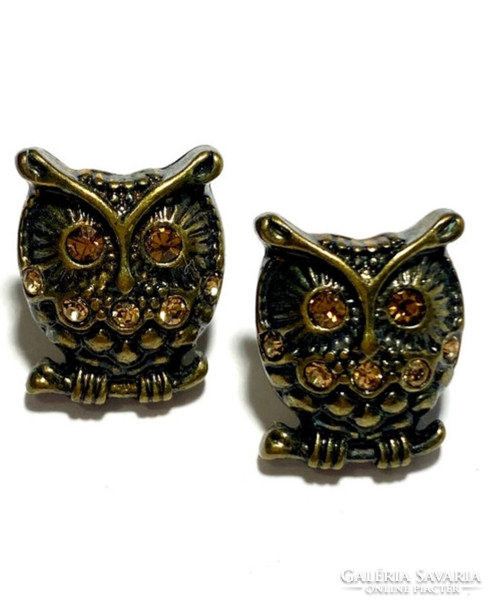 A pair of owl shaped decorative rhinestone women's earrings 16 mm