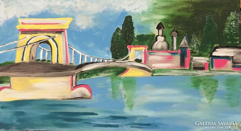 Budapest-Chain Bridge-Lánchíd festmény- absztrakt