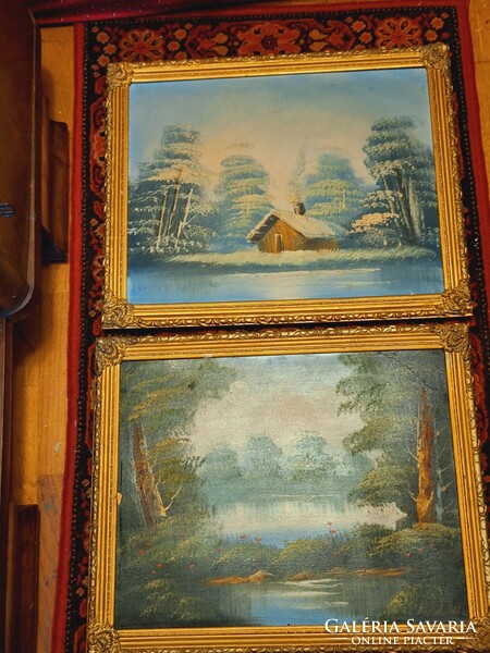 A pair of antique o/v 50x40 cm framed oil paintings for sale cheaply, below the frame price!