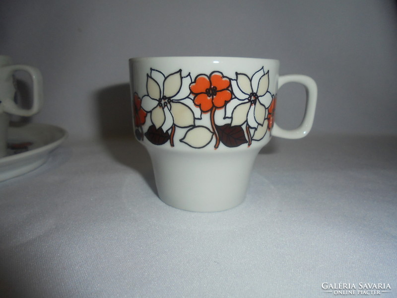 Hollóházi floral coffee set - seven cups, three small plates - together