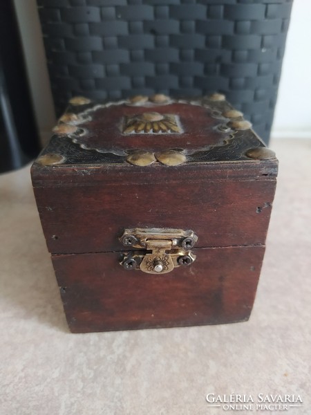 Small wooden cube box with copper overlay