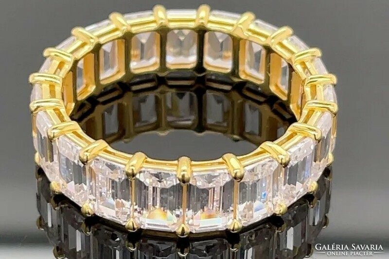 Csodás, szikrázó körbe köves  925 ezüst gyűrű 62 es méret, 14K sárga aranyozott--új