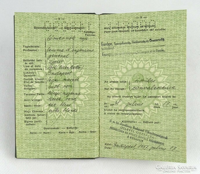 1Q390 Hungarian royal stamped passport 1938 business passport