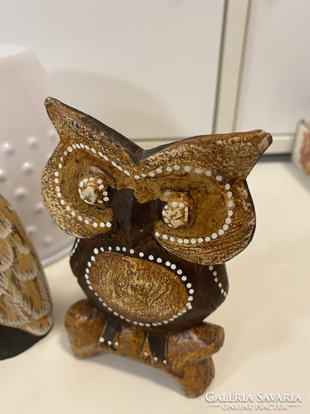 3 pcs wooden owl ornament statue ornament 11 cm pieces of a huge owl collection.