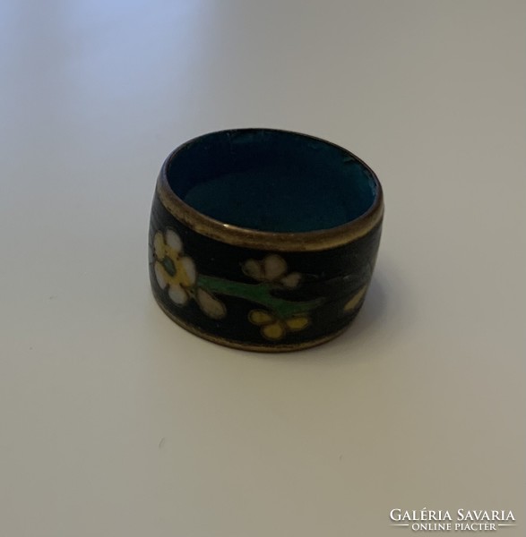 Old antique fire enamel ring enamel enamel floral flower