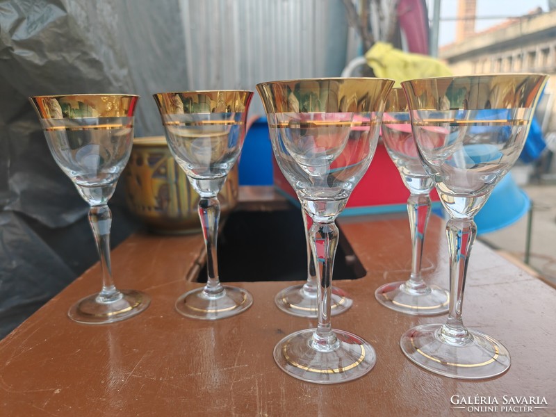 Biedermeier set of 12 glasses edged with a wide 24k gold stripe