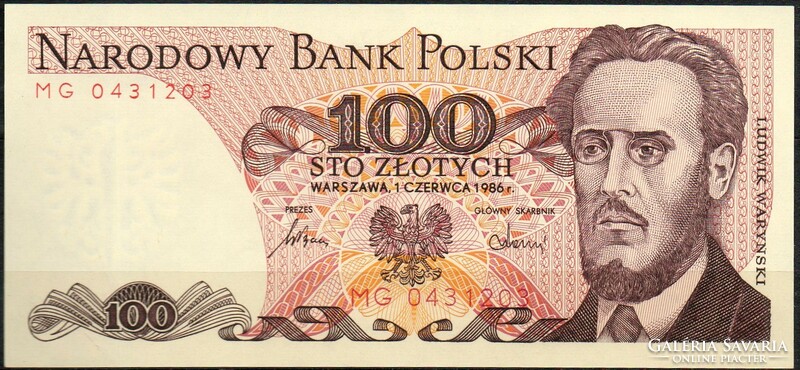 D - 111 -  Külföldi bankjegyek:  1986 Lengyelország 100 zlotych UNC