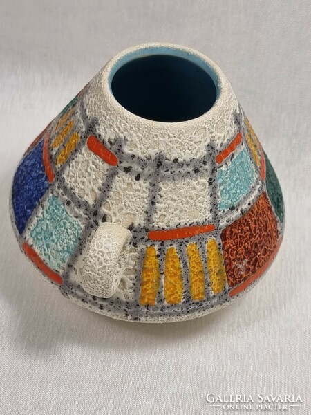 * Ü keramik színes érdes felületű kis kerekfüles kerámia váza.