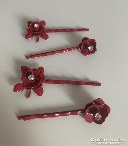 Dreamy New 4pcs Delicate Romantic Red Rose Twisted Rose Fire Enamel Like Hairpin Buckle