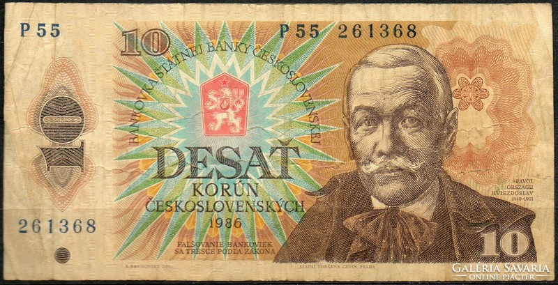 D - 132 -  Külföldi bankjegyek:  1986 Csehszlovákia 10 korona