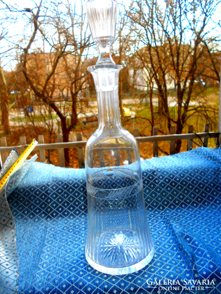 Antik  nagy méret üveg  palack , metszett-csiszolt,  dugóval  40 cm-e nélkül 30 cm