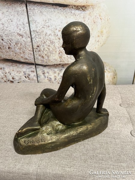 Geörcs lajos bronze inscribed ceramic female nude statue a72