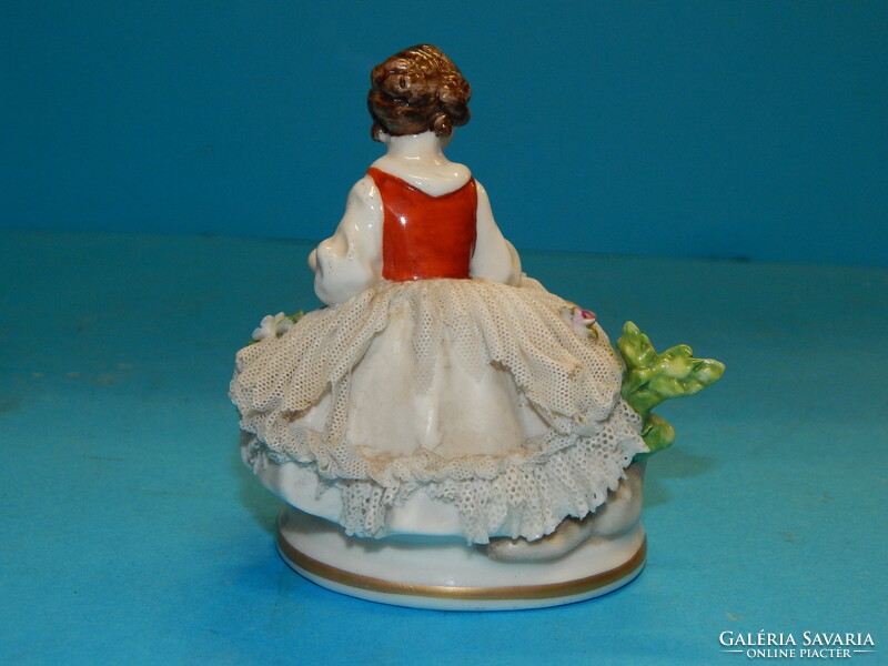 Naples, 1800s porcelain figure in lace dress, with lace defects