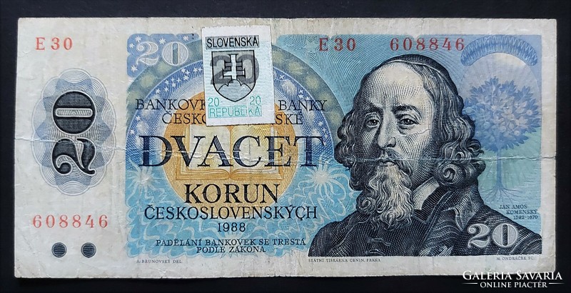 Czechoslovakia 20 crowns / korun 1988, f+, overstamped