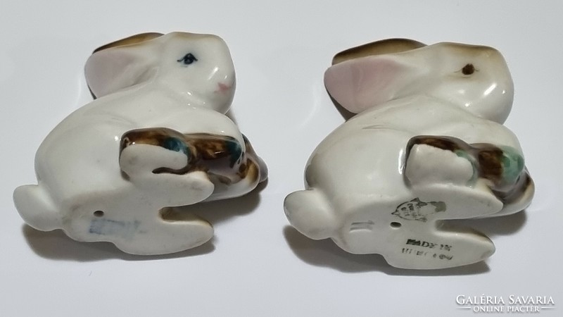 2 Zsolnay bunnies, one with blue eyes is rare! Porcelain figure nipp