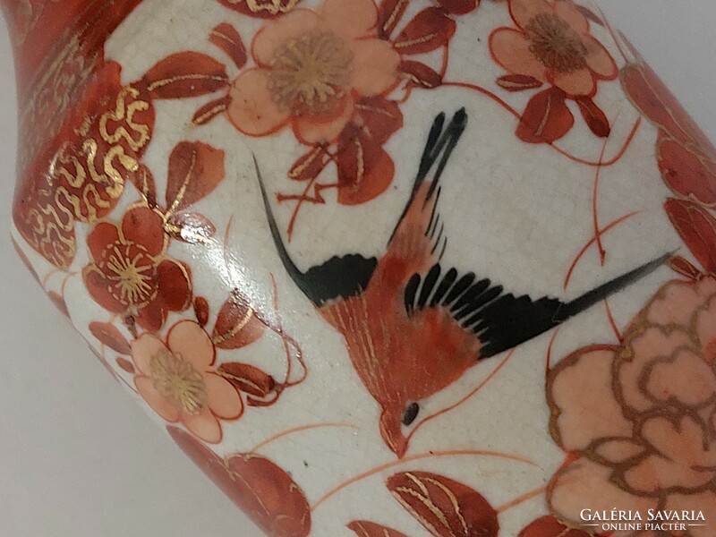 Régi japán kis váza madár mintás cseresznyevirágos 13 cm