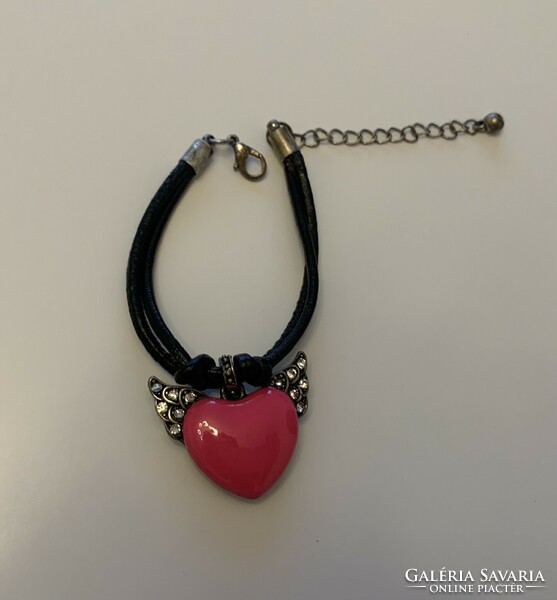 Special giant metal pink enamel-like painted heart charm zsuzsuk leather bracelet bangle bracelet