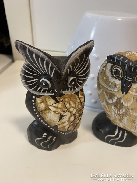 3 pcs wooden owl ornament statue ornament 11 cm pieces of a huge owl collection.