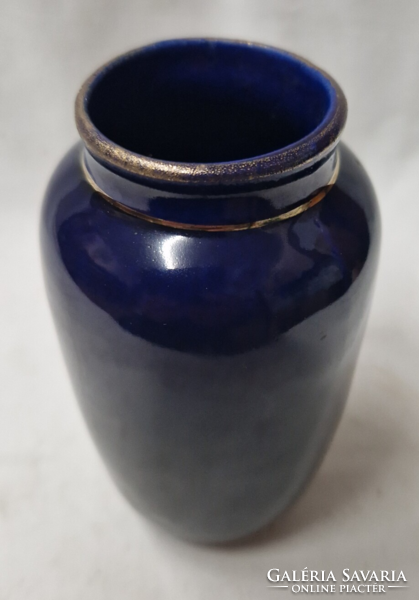 Rhyolite, cobalt blue vase by old Holloháza craftsman (1939-1949 with gold mark)