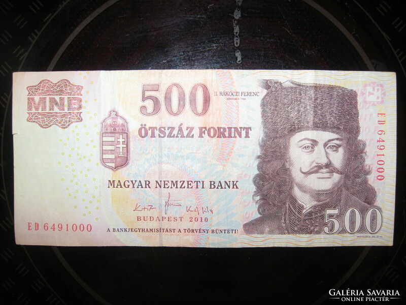 500 forint NAGYON RITKA 000-ra végződő sorszámú ED 6491000 2010 Rákóczi 500ft ötszáz forintos