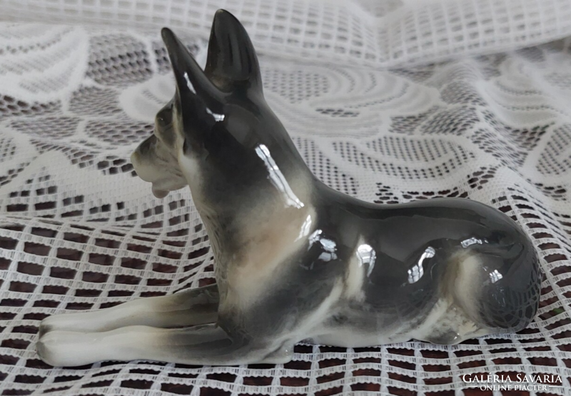 Marked antique metzler & ortloff porcelain Alaskan or Siberian husky, shepherd dog figure, 12cm