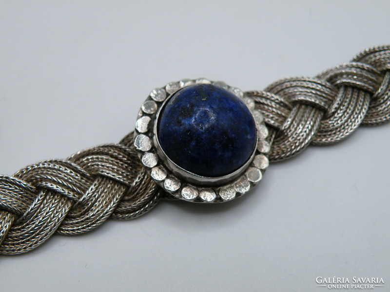 Uk0225 rarity!! Antique handmade silver necklace and bracelet set lapis lazuli