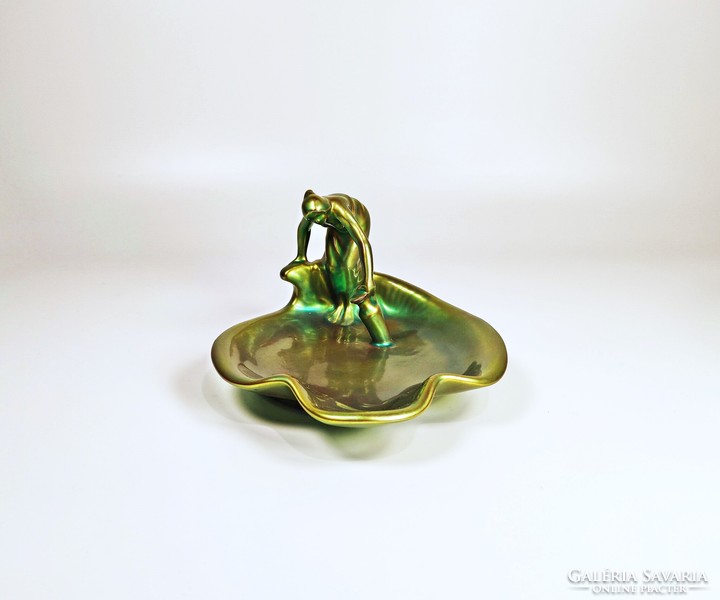 Zsolnay, antique art nouveau green eosin porcelain bowl 