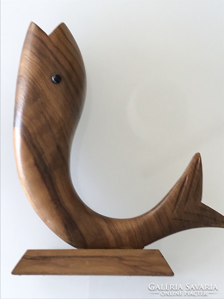 Hand-carved wooden fish carved from plum wood, 12 cm high