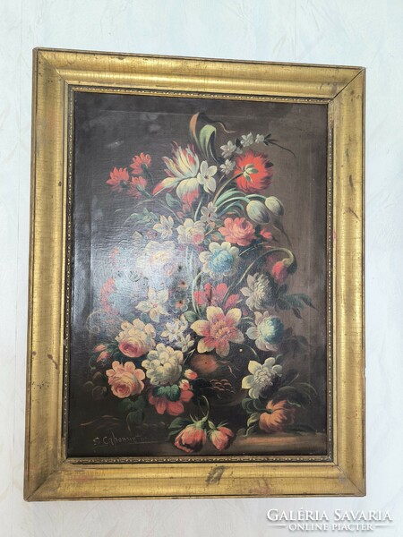 Beautiful flower still life, nice finish.. Made in Biedermeier style