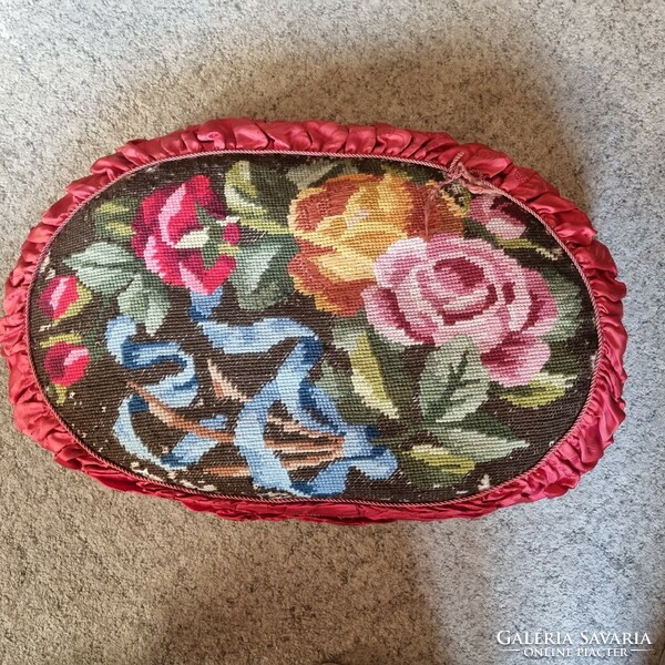 Antique needle-embroidered tapestry pillow