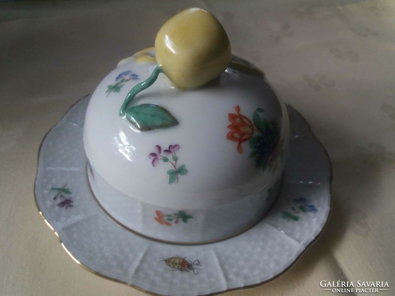 Herend porcelain butter dish with lemon tongs