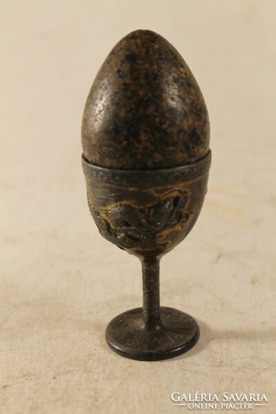 Antique fire-gilded decorative egg holder with stone egg 853