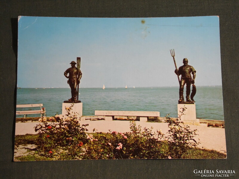 Postcard, Balatonfüred, beach detail, János the shepherd, a ferryman and a fisherman