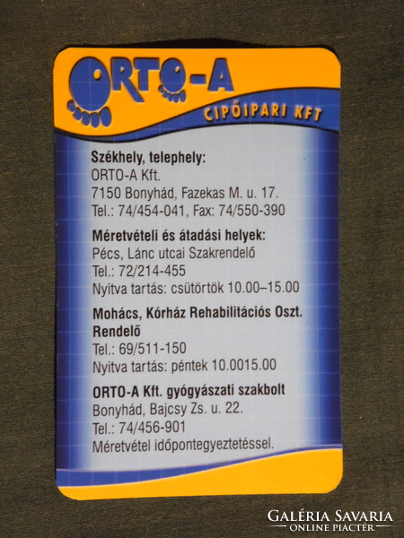 Card calendar, smaller size, ortho-a medical aid shoe industry ltd., Bonyhád, 2006, (6)