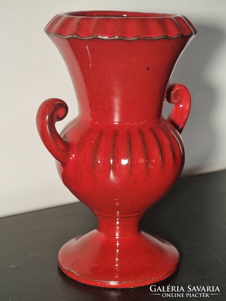 Tűzpiros kétfüles Századközép modern FOHR 307-16 váza