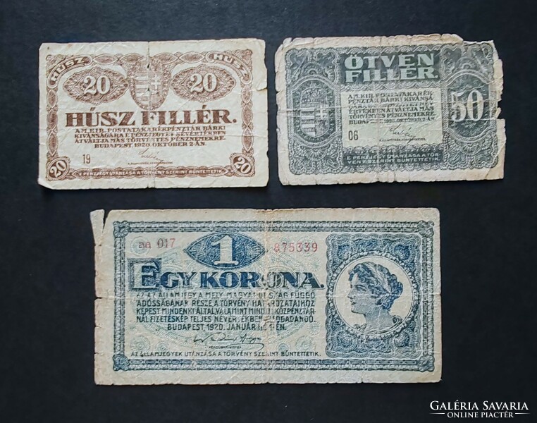 20 + 50 Filér + 1 crown 1920, vg-vg+