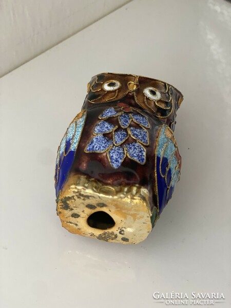 From the owl collection, vintage cloisonne double-sided owl figurine, enamel metal, 7cm high