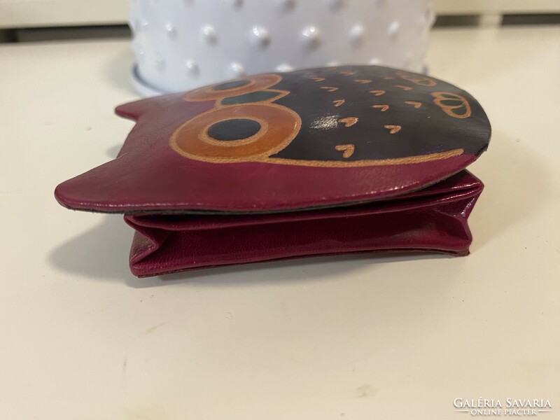 Owl-shaped leather wallet small holder 8x7 cm (piece of an old collection)