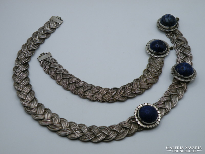 Uk0225 rarity!! Antique handmade silver necklace and bracelet set lapis lazuli