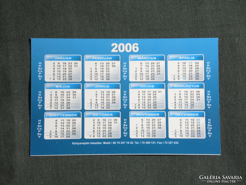 Card calendar, smaller size, fordan center, billiards club restaurant, Pécs, 2006, (6)