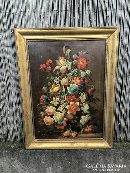 Beautiful flower still life, nice finish.. Made in Biedermeier style