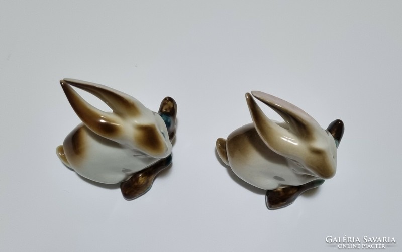 2db Zsolnay nyuszi az egyik kék szemű ritka! porcelán figura nipp