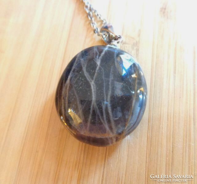 Moonstone black mineral pendant and chain beautiful