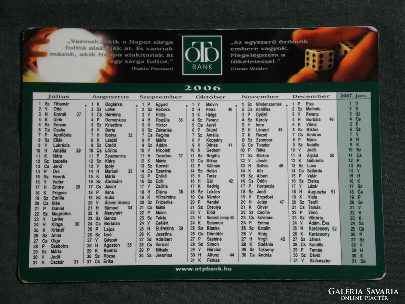 Card calendar, otp savings bank, bank, name date, 2006, (6)