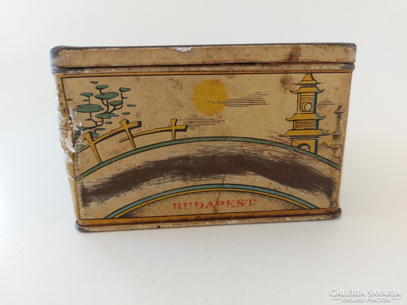 Old metal box tea box with oriental pattern, Japanese