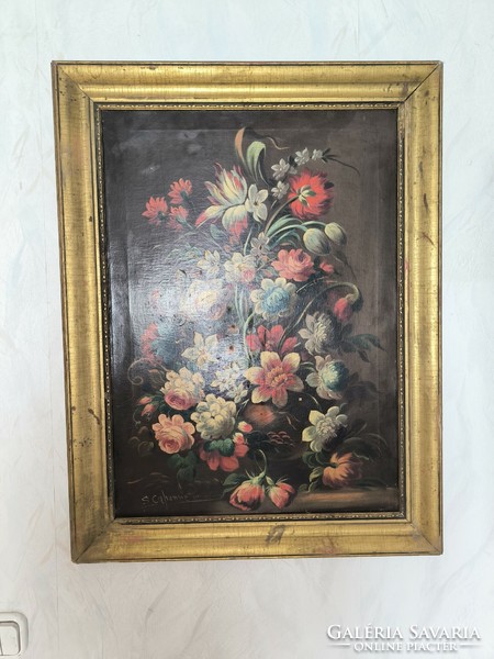 Beautiful flower still life, nice finish.. Made in Biedermeier style