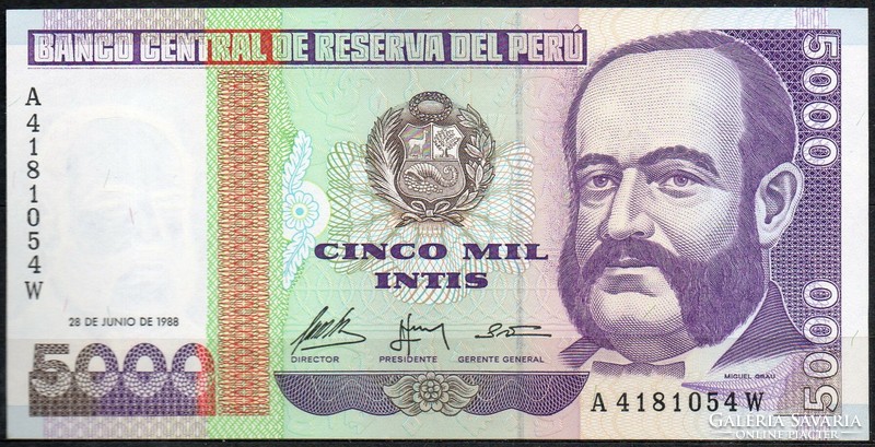 D - 106 -  Külföldi bankjegyek:  1988  Peru 5000 intis UNC