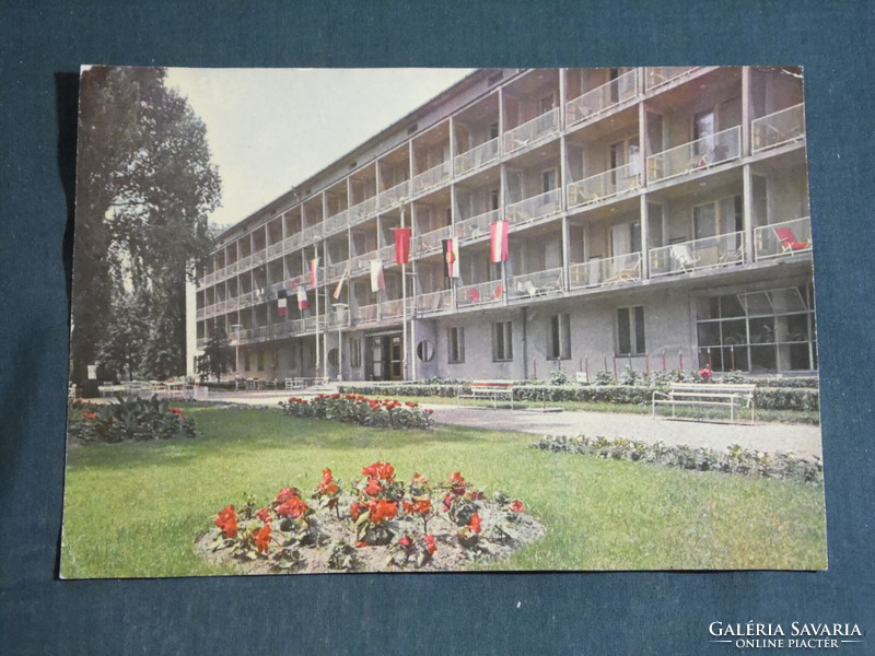 Postcard, Balatonlelle Sot May 1 resort detail, country flag